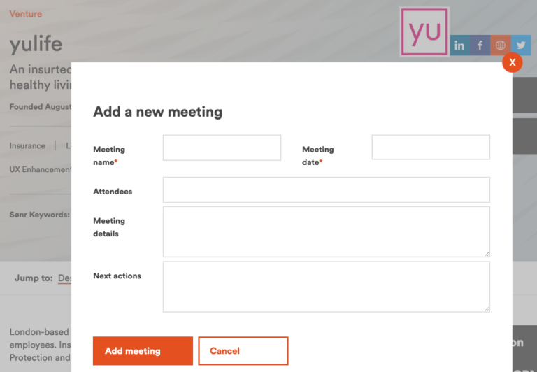 An image showing how to add a meeting to Sønr