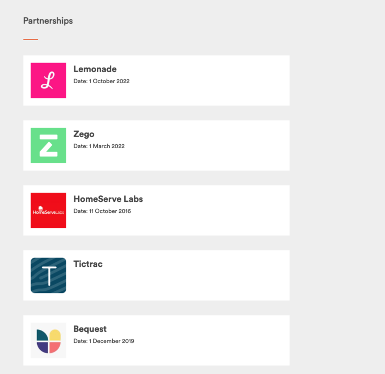 A view of the insurtech partnerships Aviva has secured over the past few years.