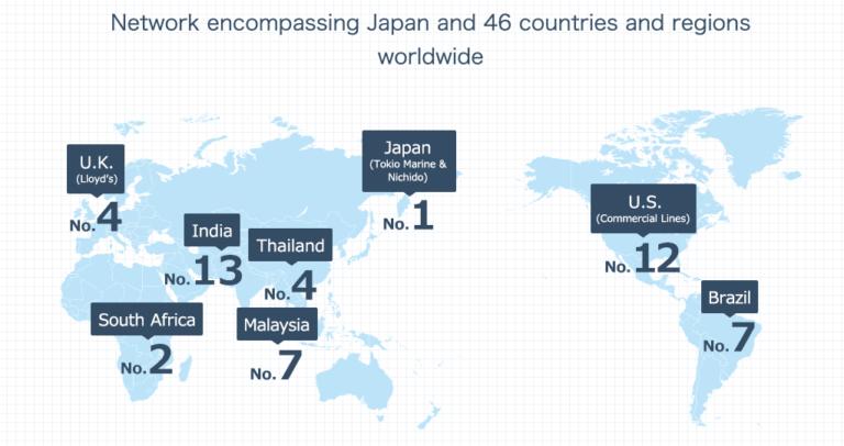 A map showing Tokio Marine's global operations